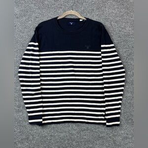 Gant Sweater Men Size M Navy‎ White Striped Crew Neck Cotton Cashmere Blend